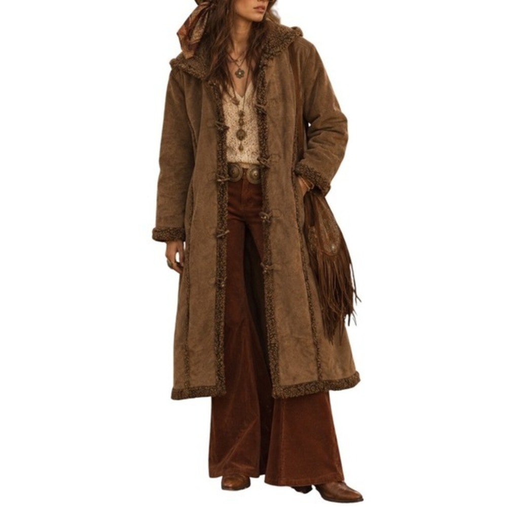 L.L Bean Vintage 90s Y2K Penny Lane Chocolate Brown Sherpa Faux Fur Long Jacket